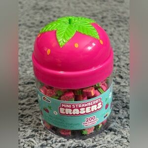 NWT set of 200 mini strawberry shaped erasers